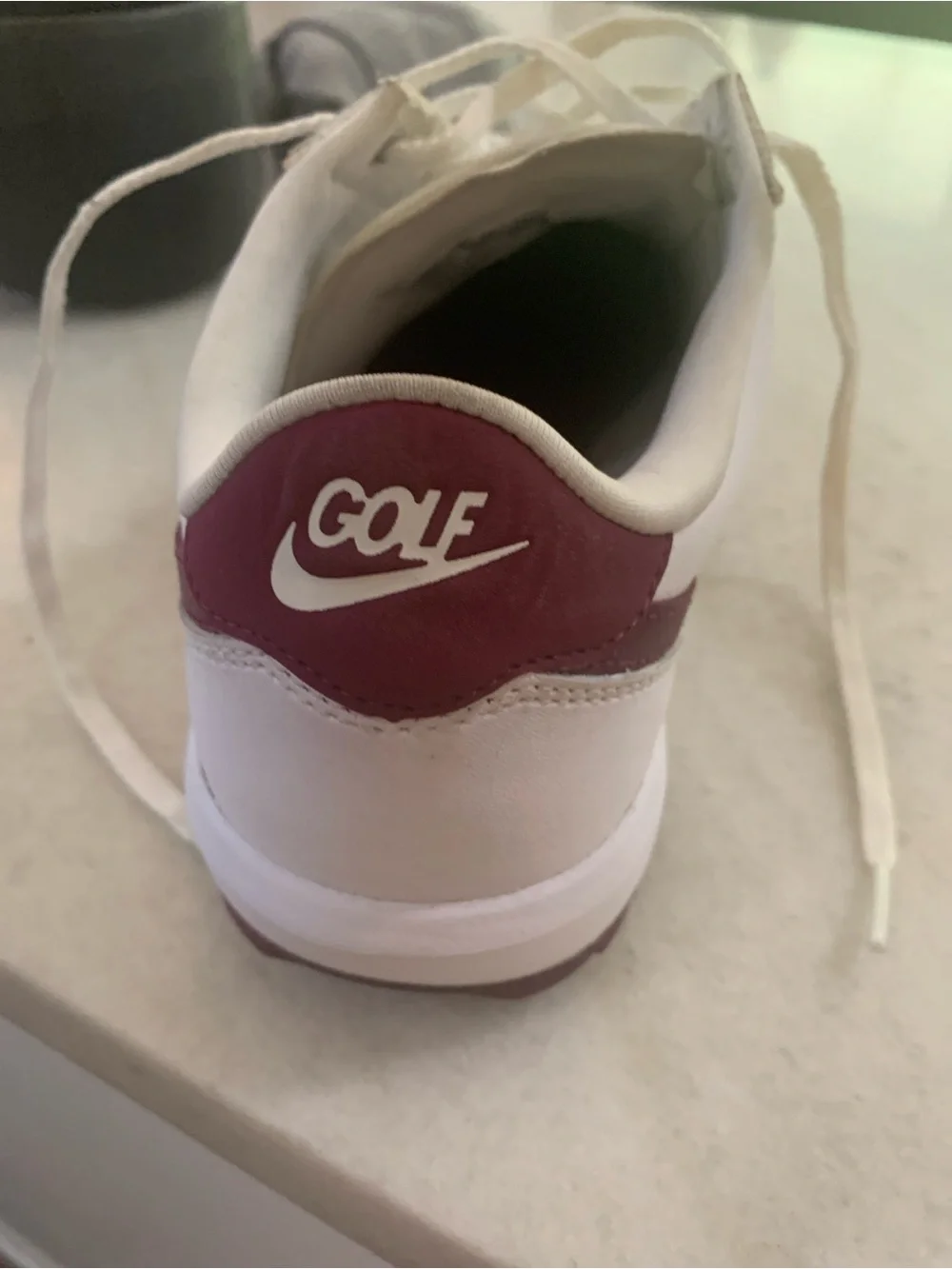 Nike White Golf Shoes with Burgundy Swoosh